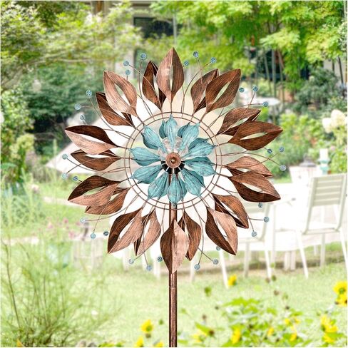 Solar Yard Wind Spinner - Kinetic Large Garden Wind Spinners Outdoor Metal, Windmill Garden Decor for Outside, Solar Powered Lawn Patio Wind Sculpture (Height 87") in Saudi Arabia