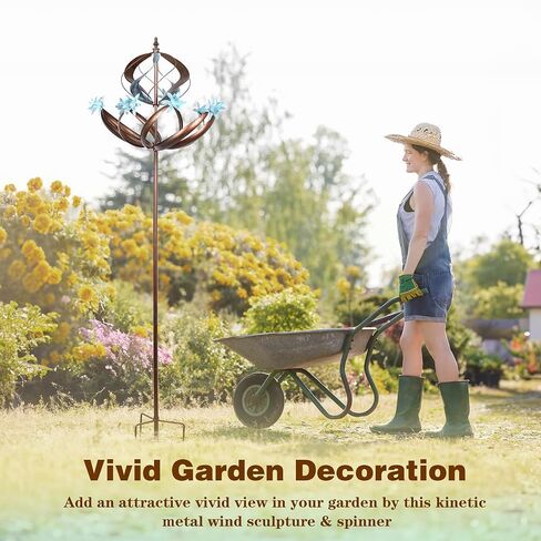 Solar Yard Wind Spinner - Kinetic Large Garden Wind Spinners Outdoor Metal, Windmill Garden Decor for Outside, Solar Powered Lawn Patio Wind Sculpture (Height 87") in Saudi Arabia