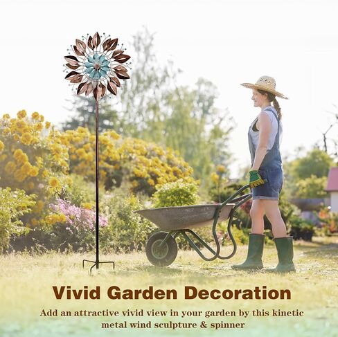 Solar Yard Wind Spinner - Kinetic Large Garden Wind Spinners Outdoor Metal, Windmill Garden Decor for Outside, Solar Powered Lawn Patio Wind Sculpture (Height 87") in Saudi Arabia