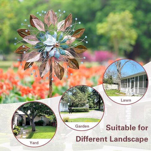 Solar Yard Wind Spinner - Kinetic Large Garden Wind Spinners Outdoor Metal, Windmill Garden Decor for Outside, Solar Powered Lawn Patio Wind Sculpture (Height 87") in Saudi Arabia