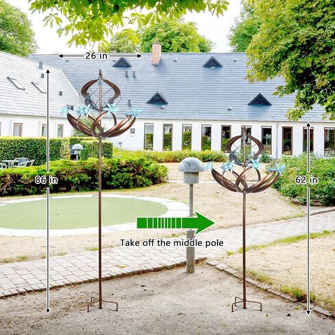 Solar Yard Wind Spinner - Kinetic Large Garden Wind Spinners Outdoor Metal, Windmill Garden Decor for Outside, Solar Powered Lawn Patio Wind Sculpture (Height 87") in Saudi Arabia