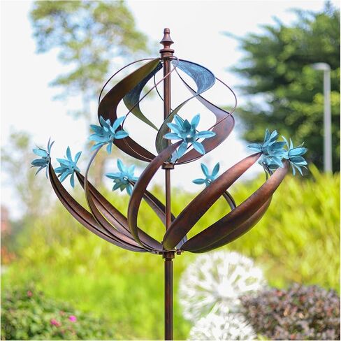 Solar Yard Wind Spinner - Kinetic Large Garden Wind Spinners Outdoor Metal, Windmill Garden Decor for Outside, Solar Powered Lawn Patio Wind Sculpture (Height 87") in Saudi Arabia