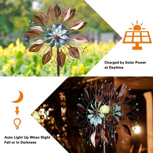 Solar Yard Wind Spinner - Kinetic Large Garden Wind Spinners Outdoor Metal, Windmill Garden Decor for Outside, Solar Powered Lawn Patio Wind Sculpture (Height 87") in Saudi Arabia
