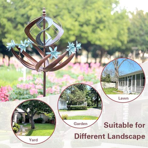 Solar Yard Wind Spinner - Kinetic Large Garden Wind Spinners Outdoor Metal, Windmill Garden Decor for Outside, Solar Powered Lawn Patio Wind Sculpture (Height 87") in Saudi Arabia