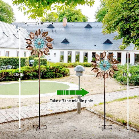 Solar Yard Wind Spinner - Kinetic Large Garden Wind Spinners Outdoor Metal, Windmill Garden Decor for Outside, Solar Powered Lawn Patio Wind Sculpture (Height 87") in Saudi Arabia