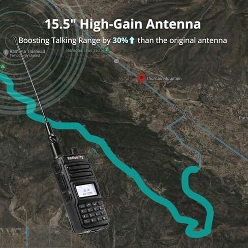 Radioddity GM-30 GMRS راديو محمول باليد 5 وات طويل المدى، قادر على تكرار GMRS، 11 قناة NOAA، مزامنة العرض. مثالية للهبوط على الطرق الوعرة. يشتمل على كابل برمجة، وهوائي عالي الكسب مقاس 15.5 بوصة، وعبوتين in Saudi Arabia