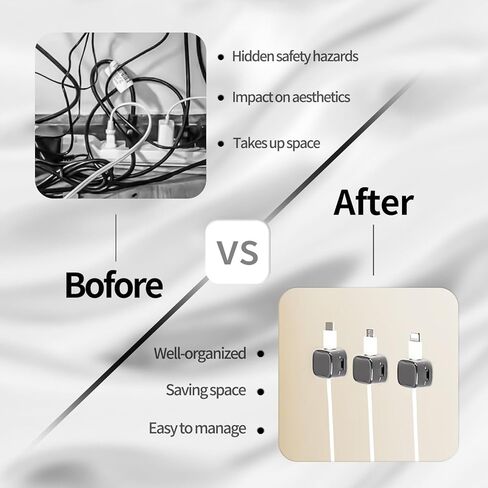 6 قطع من حامل السلك المغناطيسي، مشابك كابلات ذاتية اللصق، حافظة للأسلاك، منظم سلك قابل للتعديل بشكل سلس، إدارة الكابلات لمنضدة النوم، الكمبيوتر، السيارة، شاحن الهاتف المنزلي، مكتب المكتب. in Kuwait