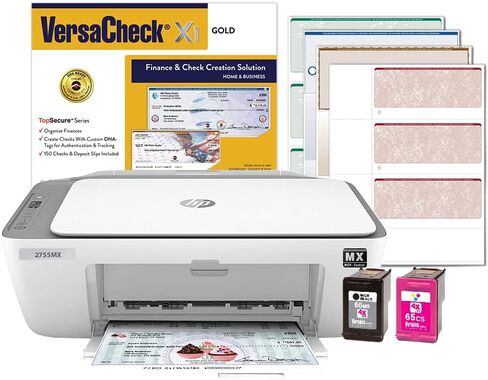 VersaCheck HP Deskjet 2755 MX MICR All-in-One Check Color Printer Gold Check Printing Software Bundle, White (2755MX) in Saudi Arabia
