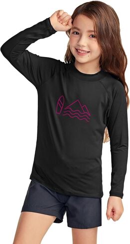 قميص TSLA للفتيات بأكمام طويلة للحماية من الطفح الجلدي، قميص سباحة لركوب الأمواج على الشاطئ بالأشعة فوق البنفسجية/SPF، عامل حماية من الشمس 50+، قمصان سباحة واقية من الشمس in Kuwait