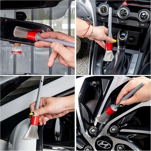 Detailing Brush Set, 3Pack Car Detailing Brushes for Dashboard Engine Bay Air Vents Leather Seat Wheel Vehicle Motorcycle Boars Hair Interior Detail Brush with Conversion Elbow, Black in Saudi Arabia