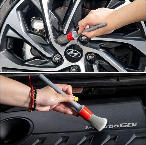 Detailing Brush Set, 3Pack Car Detailing Brushes for Dashboard Engine Bay Air Vents Leather Seat Wheel Vehicle Motorcycle Boars Hair Interior Detail Brush with Conversion Elbow, Black in Saudi Arabia