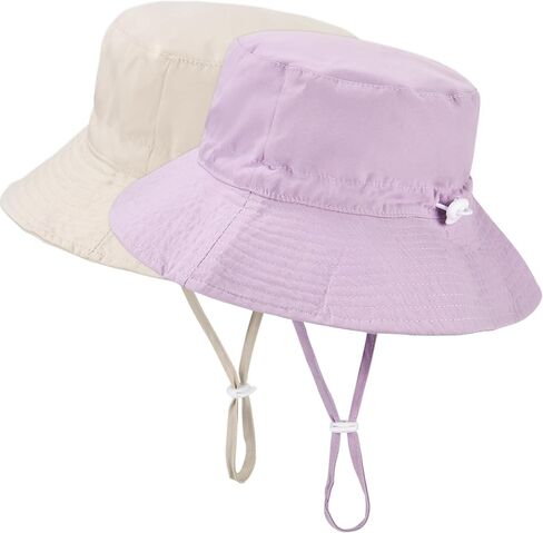 قبعة شمس للأطفال من Exemaba قابلة للتعديل - قطعتان للأطفال الصغار بحافة واسعة بعامل حماية من الأشعة فوق البنفسجية 50+ قبعة لعب صيفية مع حزام للذقن in Kuwait