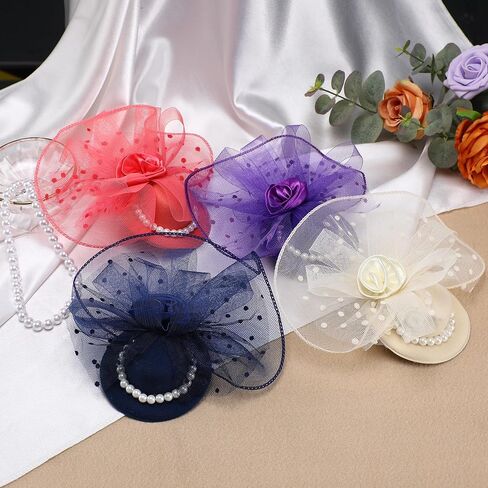 قبعة Kentucky Derby Fascinators - قبعة حفلات الشاي للفتيات والنساء، قبعة Kentucky Hat Veil Flower Headwear، قبعة حفلات الحديقة in Kuwait