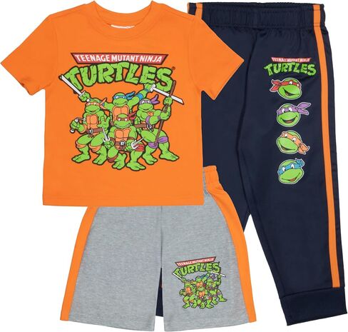 طقم بناطيل 3 قطع للأولاد من Nickelodeon Teenage Mutant Ninja Turtles - تي شيرت بأكمام قصيرة وسروال قصير وبنطلون الركض TMNT مجموعة مكونة من 3 قطع in Saudi Arabia