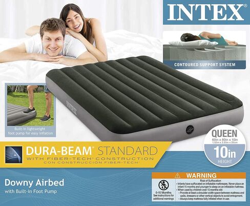 INTEX 64761E Dura-Beam Standard Downy Air Mattress: Fiber-Tech – Twin Size – Built-in Foot Pump – 10in Bed Height – 300lb Weight Capacity in Kuwait