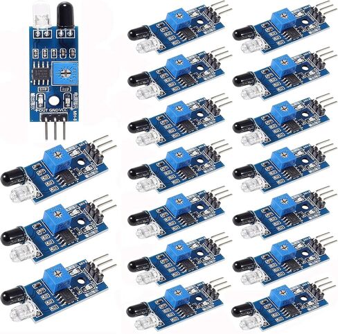 18pcs IR Infrared Obstacle Avoidance Sensor Module 3.3V-5V 3 Pin Reflective Photoelectric Sensor Module DIY Kit in Saudi Arabia