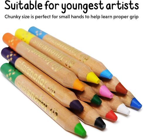 3-in-1 Jumbo Colored Pencils For Kids (Ages 3+) -12-Color Pack - Non Toxic and Washable - Wax Crayon and Watercolor, Coloring Pencils Set for Toddlers with Brush and Sharpener in Saudi Arabia