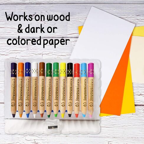 3-in-1 Jumbo Colored Pencils For Kids (Ages 3+) -12-Color Pack - Non Toxic and Washable - Wax Crayon and Watercolor, Coloring Pencils Set for Toddlers with Brush and Sharpener in Saudi Arabia