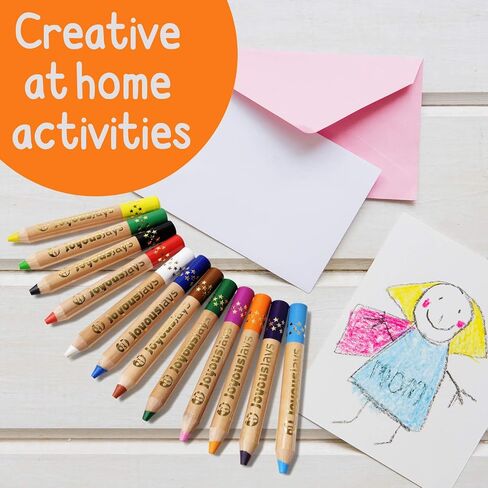 3-in-1 Jumbo Colored Pencils For Kids (Ages 3+) -12-Color Pack - Non Toxic and Washable - Wax Crayon and Watercolor, Coloring Pencils Set for Toddlers with Brush and Sharpener in Saudi Arabia