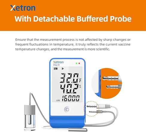 Elog20 Temperature Humidity Data Logger, Waterproof Temperature Recorder with Detachable Buffered Probe, Fridge Temperature Logger up to 16000 Points,PDF Report,This Year's Latest Production in Kuwait