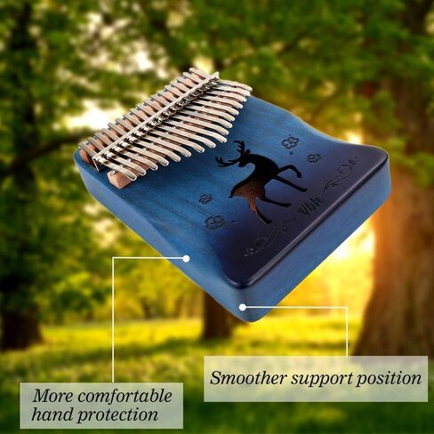 Kalimba Thumb Piano 17 Keys with Mahogany Wood with Bag, Hammer and Music Book, Perfect for Music Lover, Beginners, Children(Deer, Blue) in Kuwait