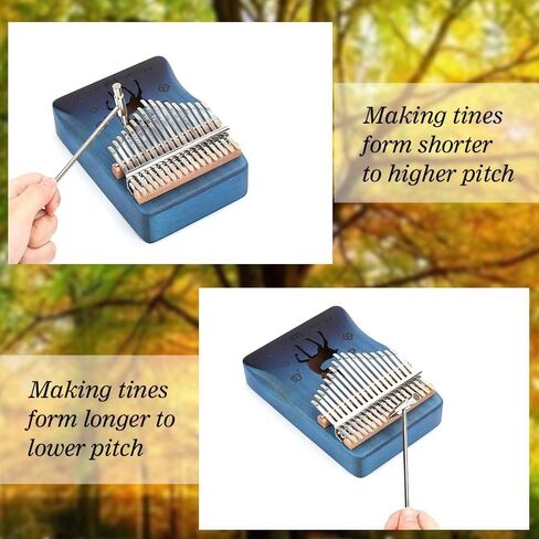 Kalimba Thumb Piano 17 Keys with Mahogany Wood with Bag, Hammer and Music Book, Perfect for Music Lover, Beginners, Children(Deer, Blue) in Kuwait