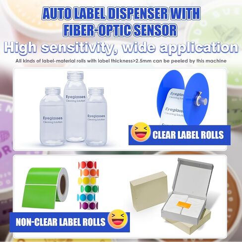 موزع ملصقات شفاف تلقائي من الدرجة الصناعية لفات الملصقات التي يصل عرضها إلى 4.5 بوصة، وقلب اللفة ≥1، وأداة تعرية الملصقات الكهربائية مع مستشعر الألياف الضوئية لجميع أنواع الملصقات بسمك ≥0.25 مم in Kuwait