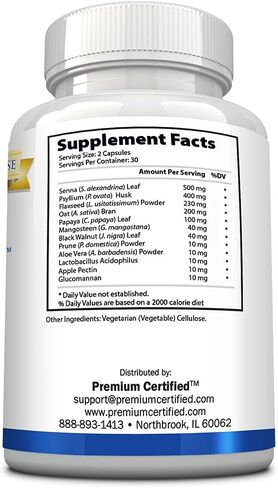 Colon Clean - Natural Colon Cleanse Support with Senna 500mg, Psyllium 400mg, Flaxseed 200mg, Probiotics 10mg - 100% Pure Ingredients - 60 Capsules in Kuwait