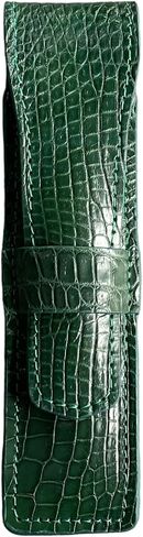 Handmade Green Alligator Pen Case, Alligator Pen Holder, Genuine Leather Pen and Pencil Case with Tuck in Flap (2-3 Pens) in Saudi Arabia