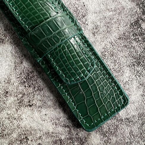 Handmade Green Alligator Pen Case, Alligator Pen Holder, Genuine Leather Pen and Pencil Case with Tuck in Flap (2-3 Pens) in Saudi Arabia