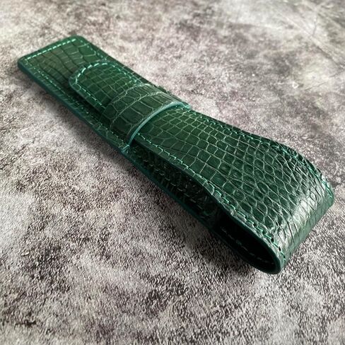 Handmade Green Alligator Pen Case, Alligator Pen Holder, Genuine Leather Pen and Pencil Case with Tuck in Flap (2-3 Pens) in Saudi Arabia
