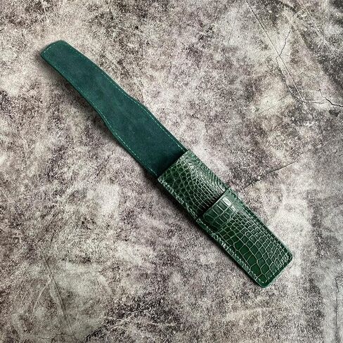 Handmade Green Alligator Pen Case, Alligator Pen Holder, Genuine Leather Pen and Pencil Case with Tuck in Flap (2-3 Pens) in Saudi Arabia