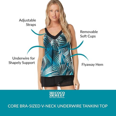 Coco Reef Core Bra Sized V-Neck Underwire Tankini Top — Supportive Cup Size Bikini Top in Kuwait