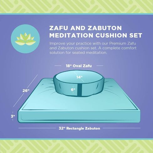 مجموعة وسائد التأمل Zafu & Zabuton من Bean Products - مستديرة وبيضاوية مقاس XL - مصنوعة يدويًا في الولايات المتحدة الأمريكية باستخدام مواد عضوية - أغطية قابلة للإزالة لسهولة التنظيف in Kuwait