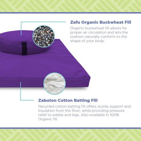 مجموعة وسائد التأمل Zafu & Zabuton من Bean Products - مستديرة وبيضاوية مقاس XL - مصنوعة يدويًا في الولايات المتحدة الأمريكية باستخدام مواد عضوية - أغطية قابلة للإزالة لسهولة التنظيف in Kuwait