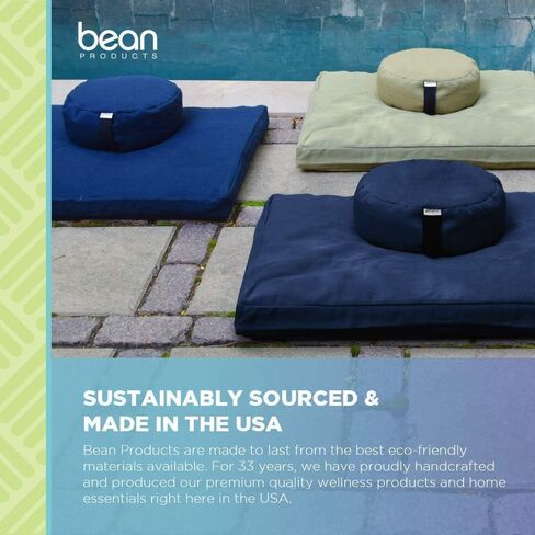 مجموعة وسائد التأمل Zafu & Zabuton من Bean Products - مستديرة وبيضاوية مقاس XL - مصنوعة يدويًا في الولايات المتحدة الأمريكية باستخدام مواد عضوية - أغطية قابلة للإزالة لسهولة التنظيف in Kuwait