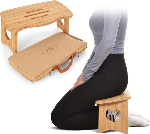 Meditation Bench Folding Kneeling Meditation Bench Kneeling Stool Bamboo Yoga Bench for Extended Practice Includes Folding Chair for Meditation Yoga or Praying in Saudi Arabia