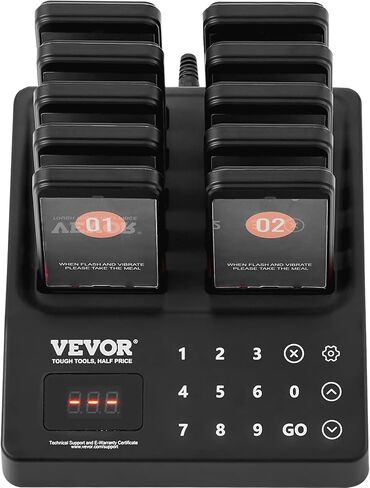 نظام النداء للمطاعم VEVOR F101 16 جهاز استدعاء، نظام اتصال لاسلكي بحد أقصى 98 صفارة، لوحة مفاتيح تعمل باللمس مع اهتزاز ووميض وصفارة للكنيسة والممرضة والمستشفى والفندق in Kuwait