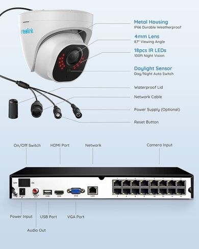 نظام كاميرا أمان REOLINK 4K، 8 قطع H.265 4K PoE كاميرات أمان سلكية مع كشف الحركة، 8MP/4K 16CH NVR مع 3 تيرابايت HDD للتسجيل 24-7، RLK16-800D8 (متجدد) in Saudi Arabia