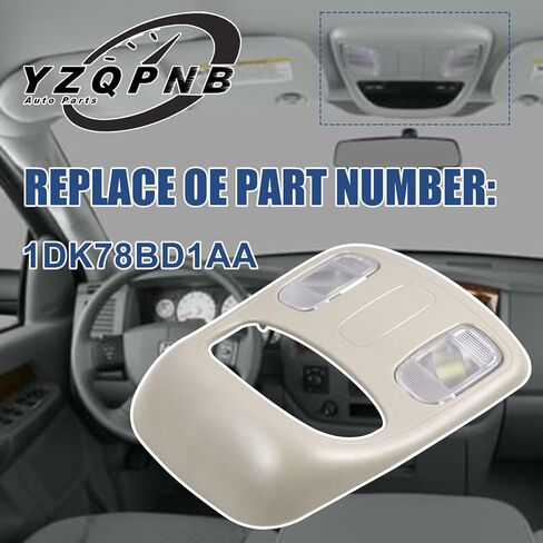 غطاء وحدة التحكم العلوية متوافق مع 2002-2010 دودج رام 1500 2500 3500 4500 5500 تان علوي داخلي قبة خريطة مصباح LED يستبدل 1DK78BD1AA in Kuwait