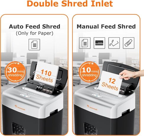Bonsaii 110-Sheet Autofeed Paper Shredder, 30 Minutes Office Heavy Duty Shredder, Micro Cut P-4 Security Level Home Office Shredders with 6 Gallon Large Bin in Saudi Arabia