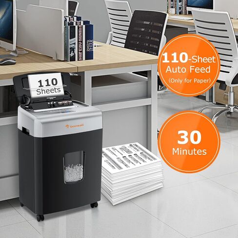 Bonsaii 110-Sheet Autofeed Paper Shredder, 30 Minutes Office Heavy Duty Shredder, Micro Cut P-4 Security Level Home Office Shredders with 6 Gallon Large Bin in Saudi Arabia