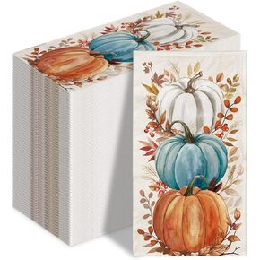100 PCS Fall Napkin Watercolor Pumpkin Disposable Paper Napkin Rustic Dinner Hand Towel for Thanksgiving Harvest Bathroom Kitchen Home Decoration in Kuwait
