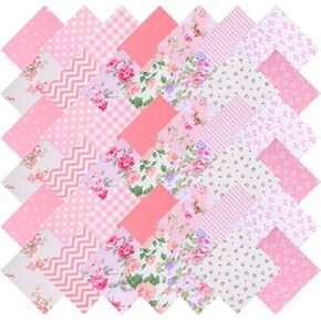 42Pcs Pink Charm Packs for Quilting, 100% Cotton Fabric Squares 5 x 5Inch Pre-Cut Quilted Fabric Floral Patchwork for Sewing DIY Craft in Saudi Arabia