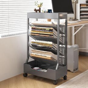 UMDONX Modern Mobile Book Cart Single-Sided Rolling Bookshelf with Metal Top & Base, Premium Snap-in Shelves, Heavy Duty & Elegant Storage for Home Study, Office, Classroom Black in Kuwait