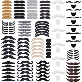 KICNIC 120 Pcs Fake Mustaches Self Adhesive (20 Designs) Novelty Hairy Beard Costume Facial Hair for Christmas Party Supplies Decorations, Suitable for All Ages Multicolored in Kuwait