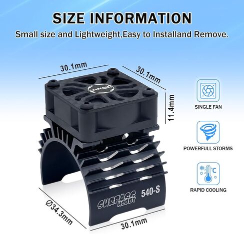 RC Cooling Fan,28000RPM Alluminum Motor Fan with Heatsink for RC Car 1/8 1/10 Scale 540 550 3650 3660 3670 Motor (Black Red) in Saudi Arabia
