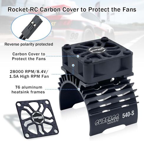RC Cooling Fan,28000RPM Alluminum Motor Fan with Heatsink for RC Car 1/8 1/10 Scale 540 550 3650 3660 3670 Motor (Black Red) in Saudi Arabia