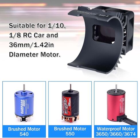 RC Cooling Fan,28000RPM Alluminum Motor Fan with Heatsink for RC Car 1/8 1/10 Scale 540 550 3650 3660 3670 Motor (Black Red) in Saudi Arabia