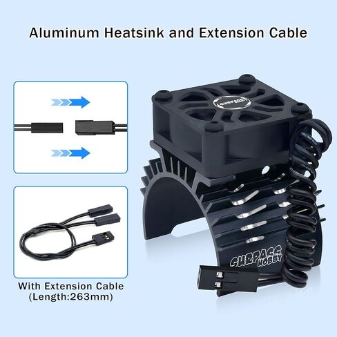 RC Cooling Fan,28000RPM Alluminum Motor Fan with Heatsink for RC Car 1/8 1/10 Scale 540 550 3650 3660 3670 Motor (Black Red) in Saudi Arabia